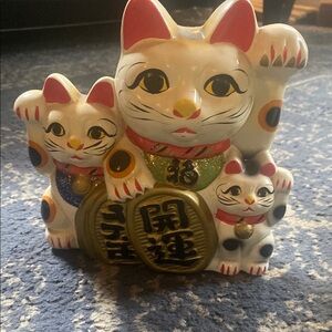 Lucky Cat Figurine Set - Red, Gold, Black, White